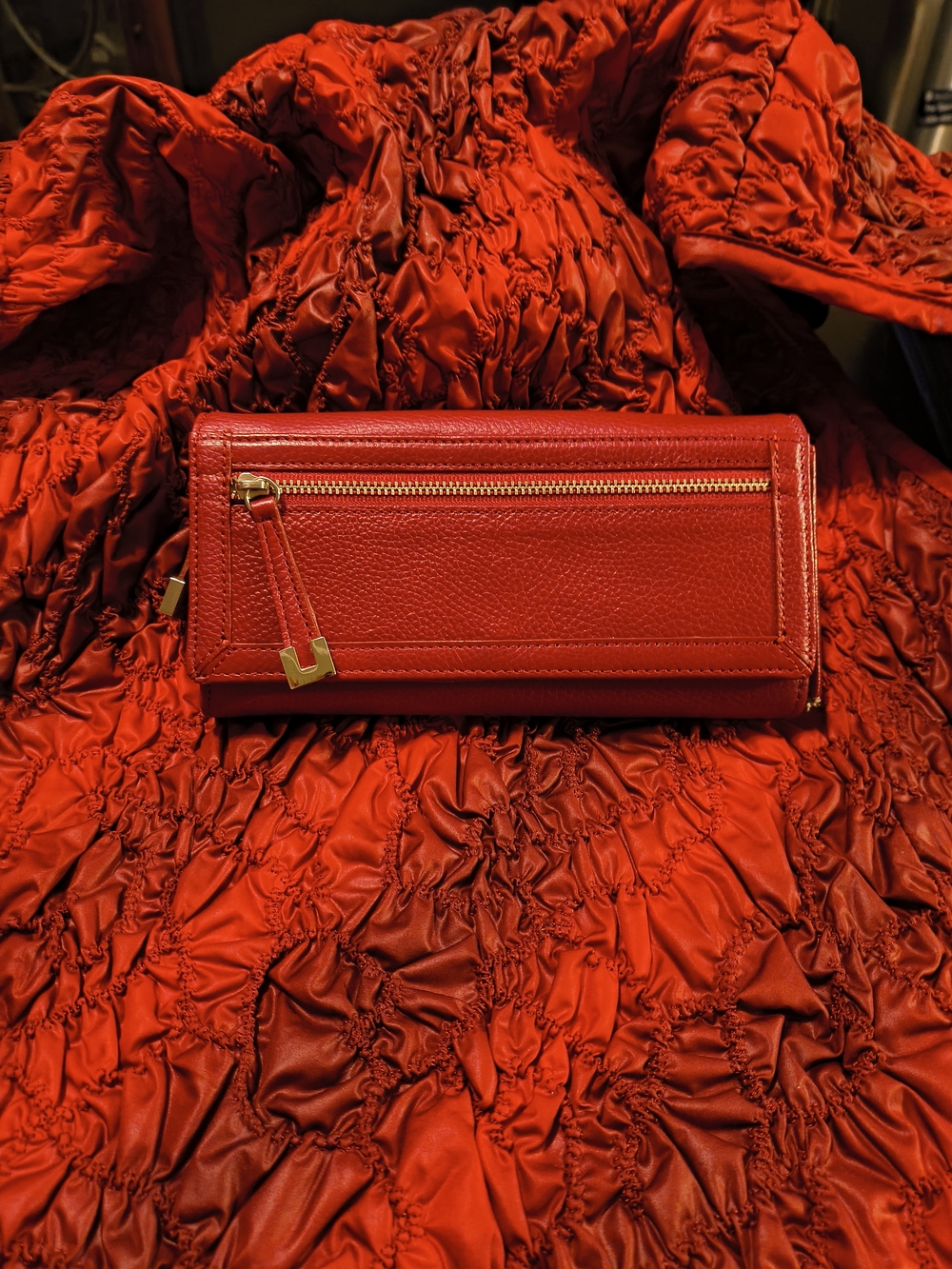 Red Leather Zip Continental Wallet - Women Bags